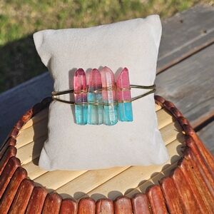 Crystal geode colorblock cuff bracelet